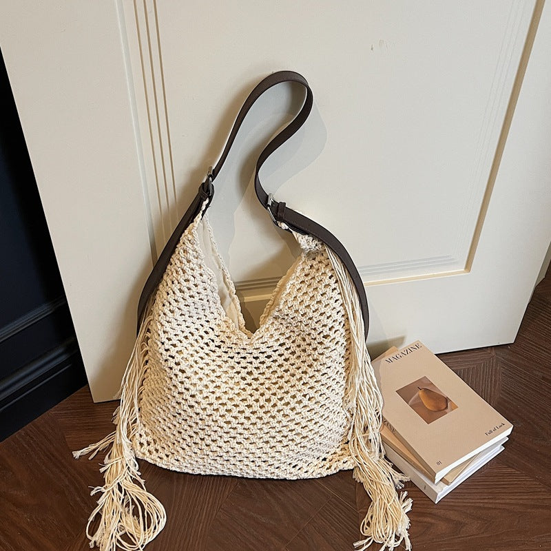 Women's Woven Cotton Thread Hollow Straw One Combination Minority Fashion Women's Shoulder Bag