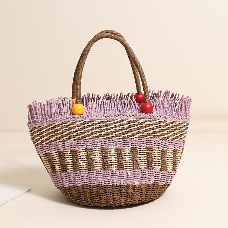 Women's Cute Wooden Bead Portable Loose Edge Women's Handbag