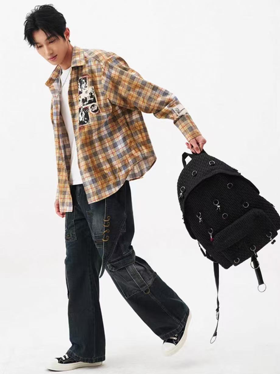 Sier Hoop Heng Cotton Black Large Capacity Niche Commuter Leisure Backpack