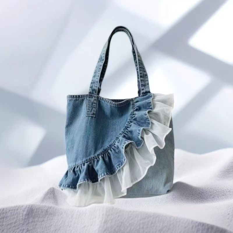 Women's Fashionable Washed Denim Stitching High-grade Popular Shoulder Bags
