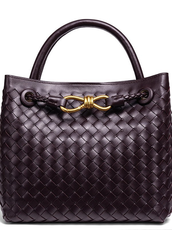 Women's Fashion Bow Metal Hand-woven Design Large Bags