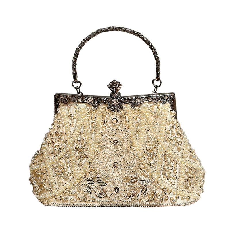 Women's Heavy Handmade Pearl Embroidery Clutch With Dress Fashionable Dinner Bag