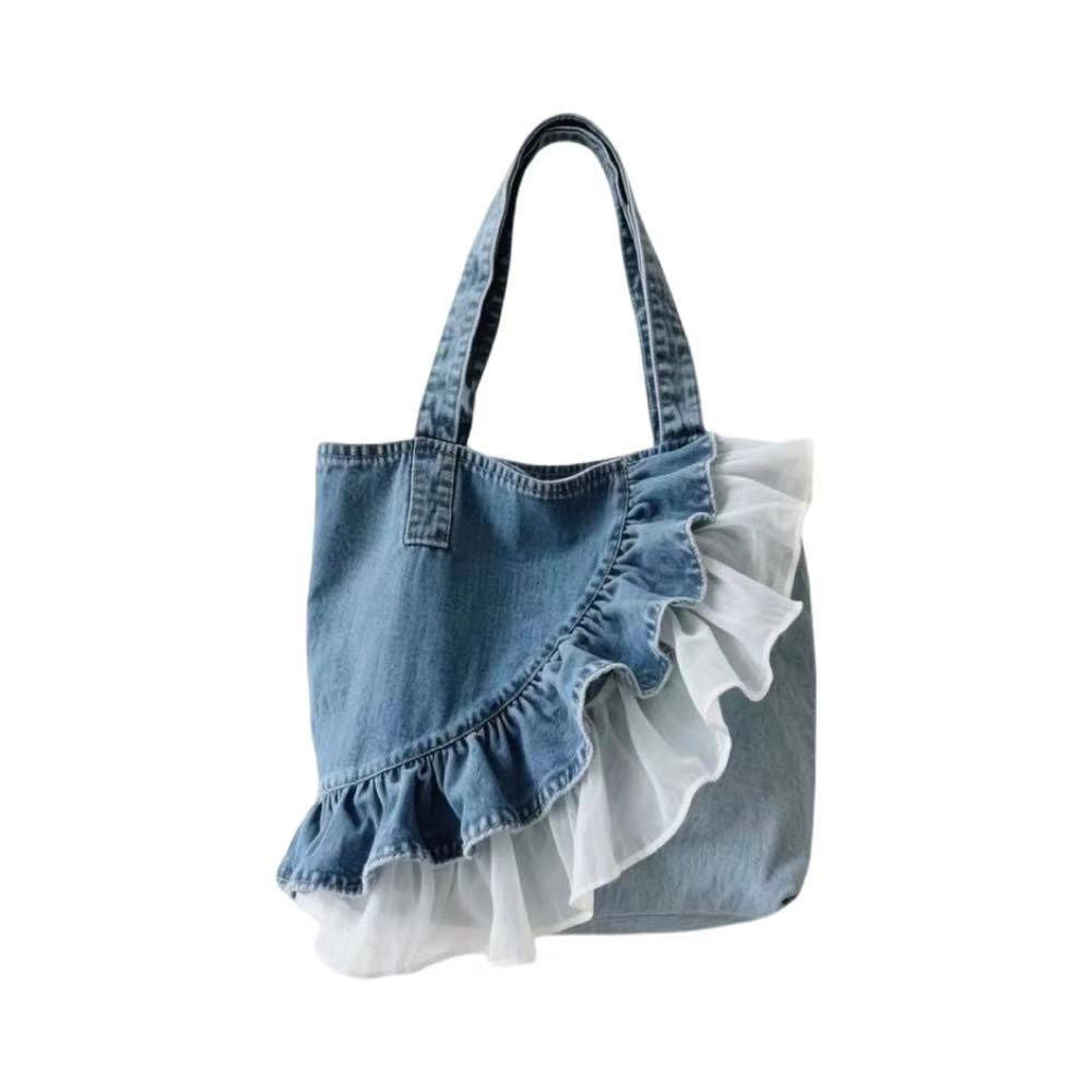 Lace Canvas Summer Versatile Denim Flounce Female Women's Shoulder Bag