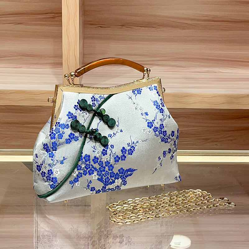 Women's Chinese Satin Pattern Chain National Fashion Coin Purses
