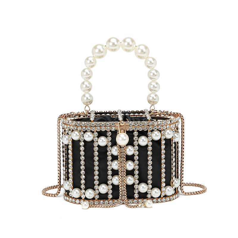 Bird Cage Hollow Out Vegetable Basket Pearl Banquet Rhinestone Cheongsam Dinner Bag