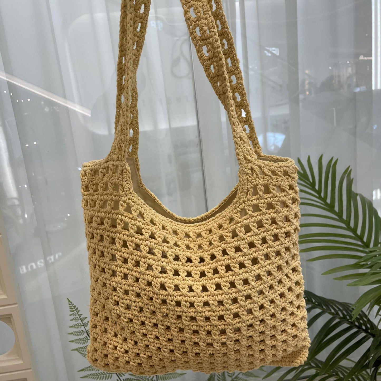 Color Cotton Rope Braided Fashion Hollow Beach Niche Style Large Women's Shoulder Bag
