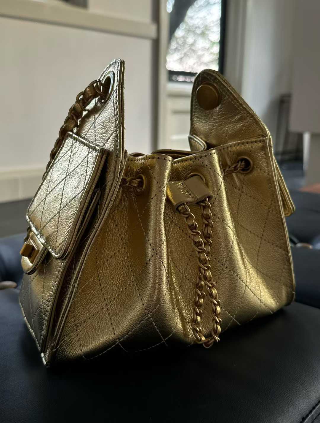 Genuine Leather Classic Style Hippie Underarm Gilded Sier Women's Shoulder Bag