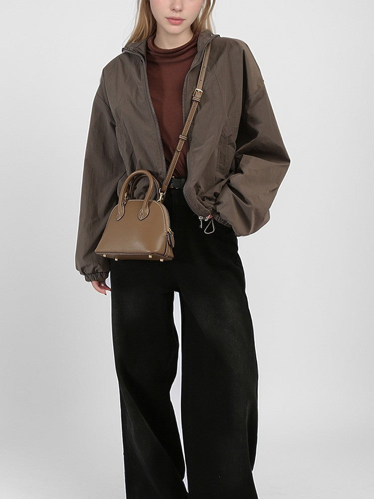 Women's Genuine Leather Bowling Solid Color Shell Women's Handbag