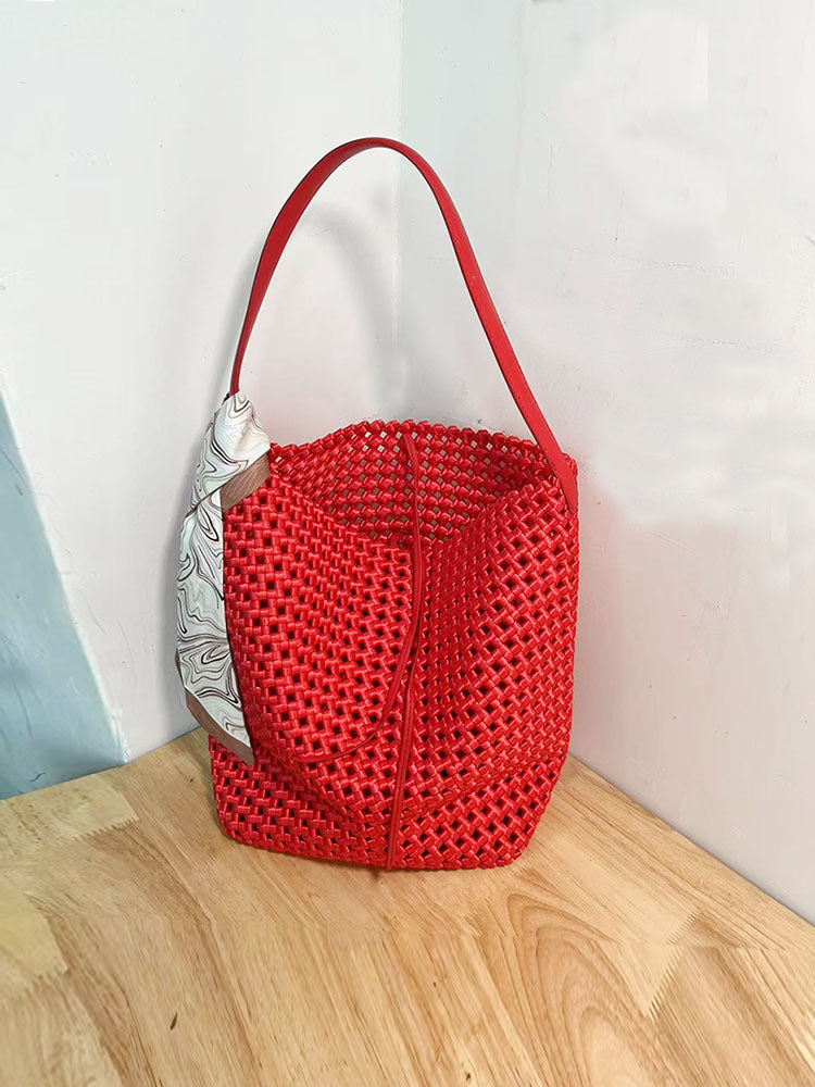 Authentic Leather Hollow Out Hand Holding High-grade Large Capacity Mother Women's Shoulder Bag