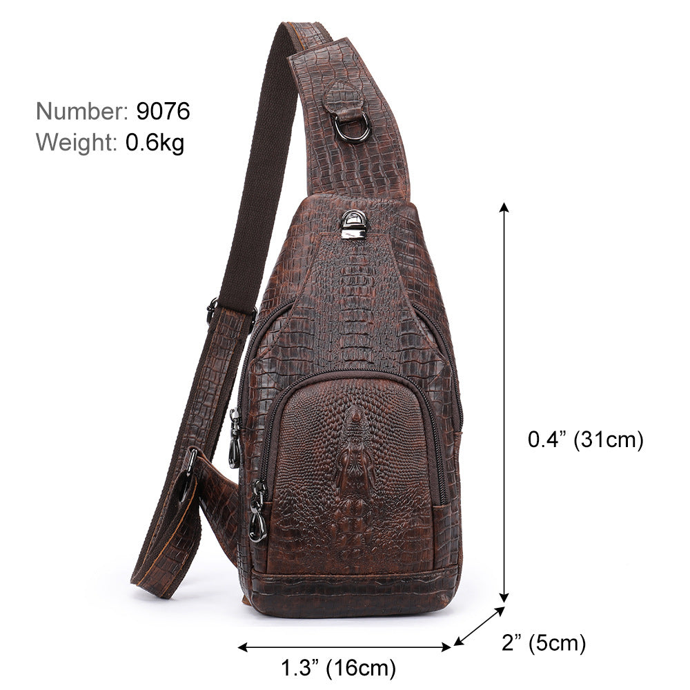 Men's Imitation Crocodile Pattern Cowhide Street Trend Genuine Shoulder Bags