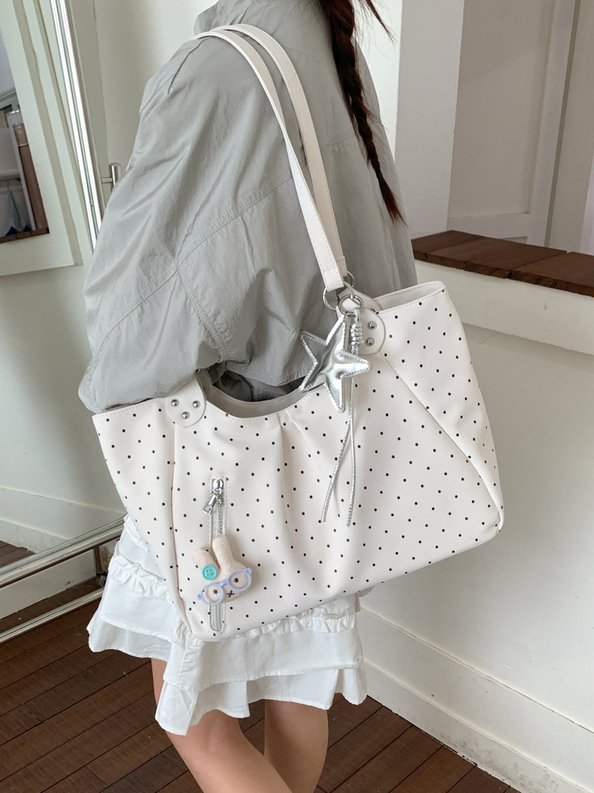 Women's Polka Dot Large Capacity Loose College Tote Bag