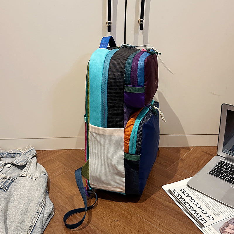 Stitching Contrast Color Ultra Light Dopamine Backpacks