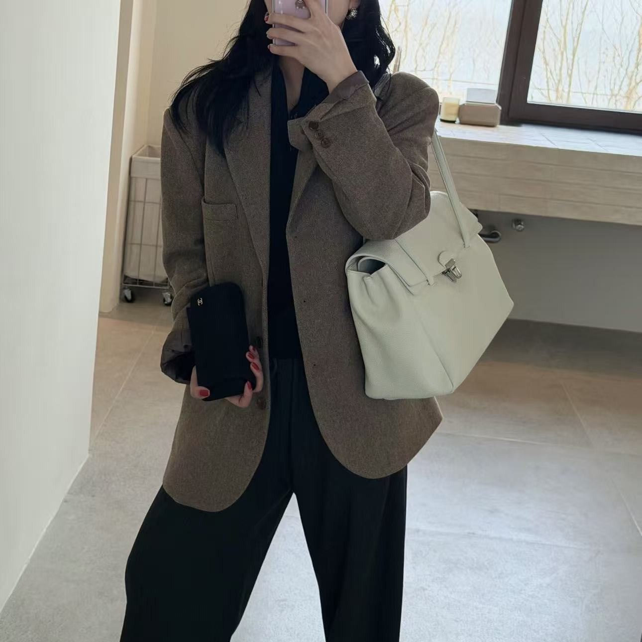 Women's Leather Lychee Pattern Large Capacity Mortise Design Fashion Bags