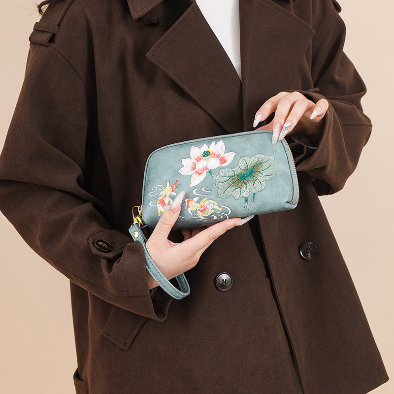 Style Lotus Embroidery Literary Flower Printing Hand Bags