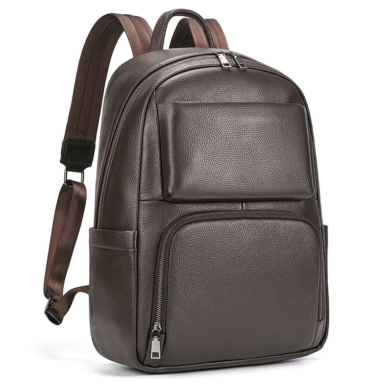 Men's Leather Cowhide Computer Black Business Trip Universal Backpack