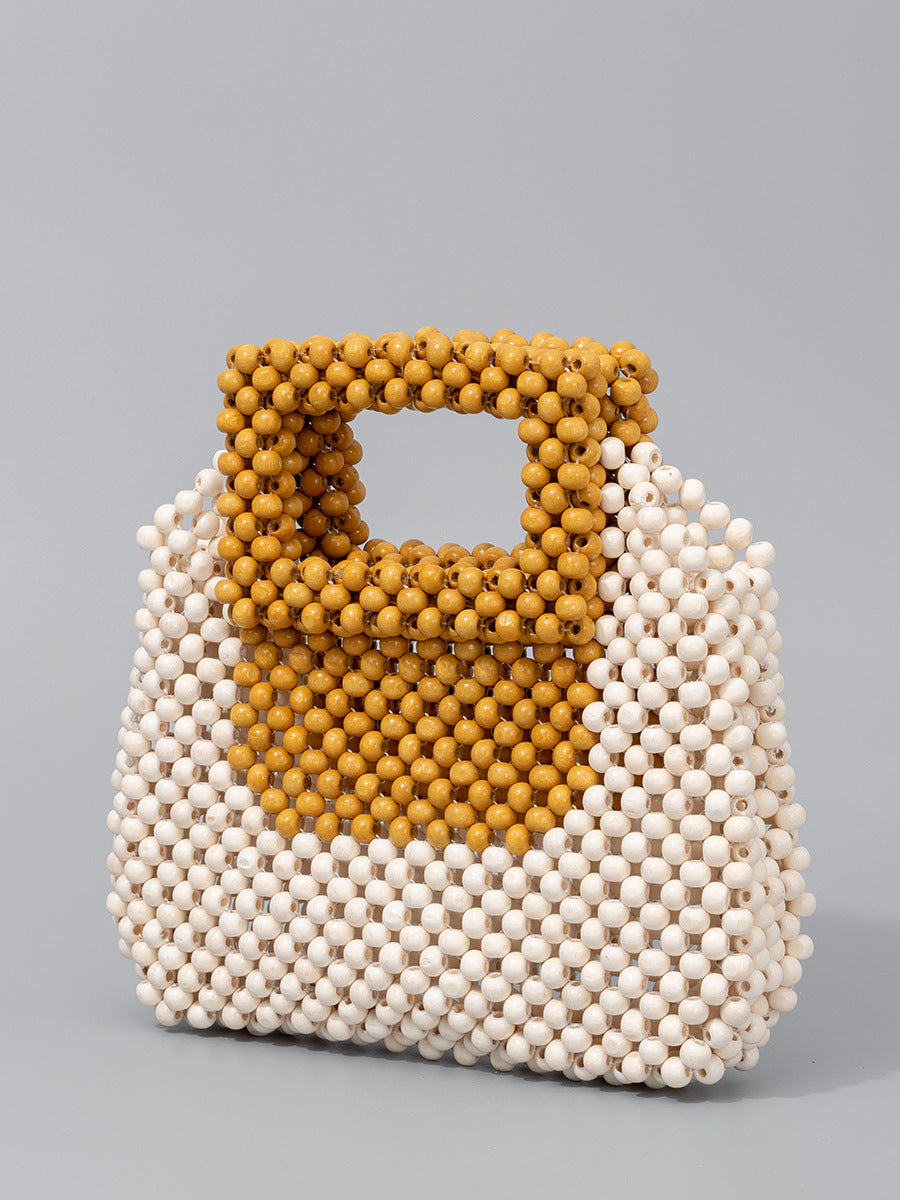 Women's Wooden Bead High-grade Hand-woven Fashion Commuter Small Square Bags