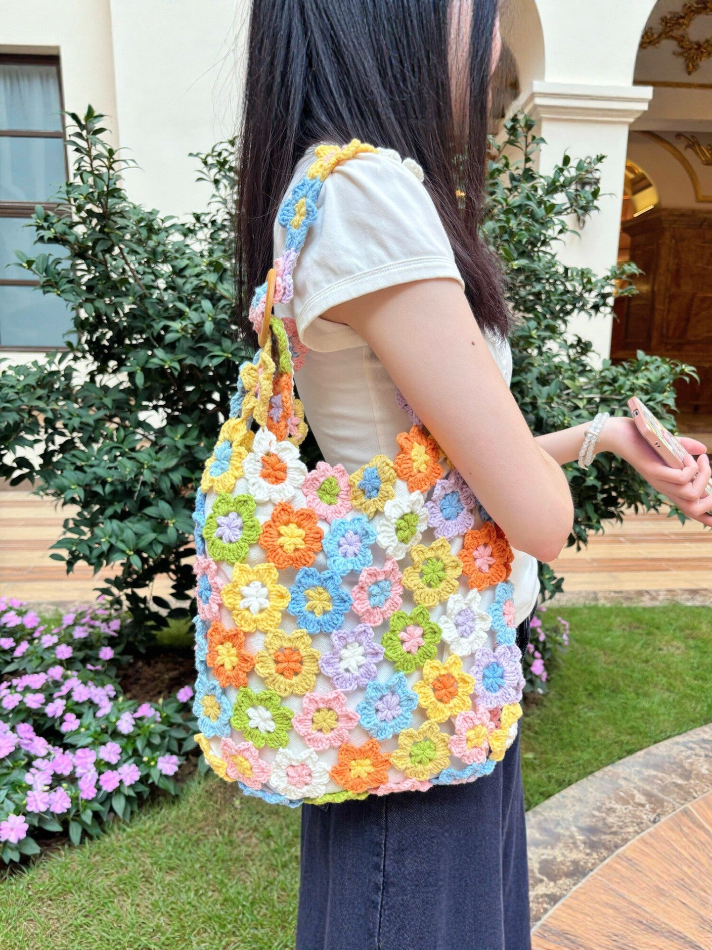 Female Summer Dopamine Woven Handmade Woolen Yarn Hollow Women's Clutch