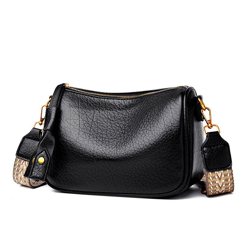 Litchi Pattern Simple Solid Color Soft Women's Messenger Bag
