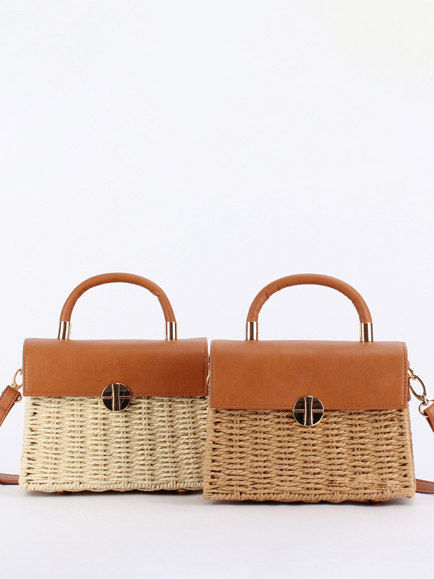 Minority Hand Carrying Straw Stitching Leather Flip Box Bags