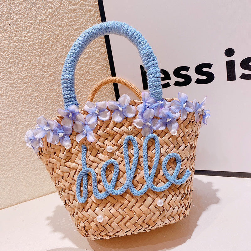 Pearl Letters Woven Straw Personalized High Women's Handbag