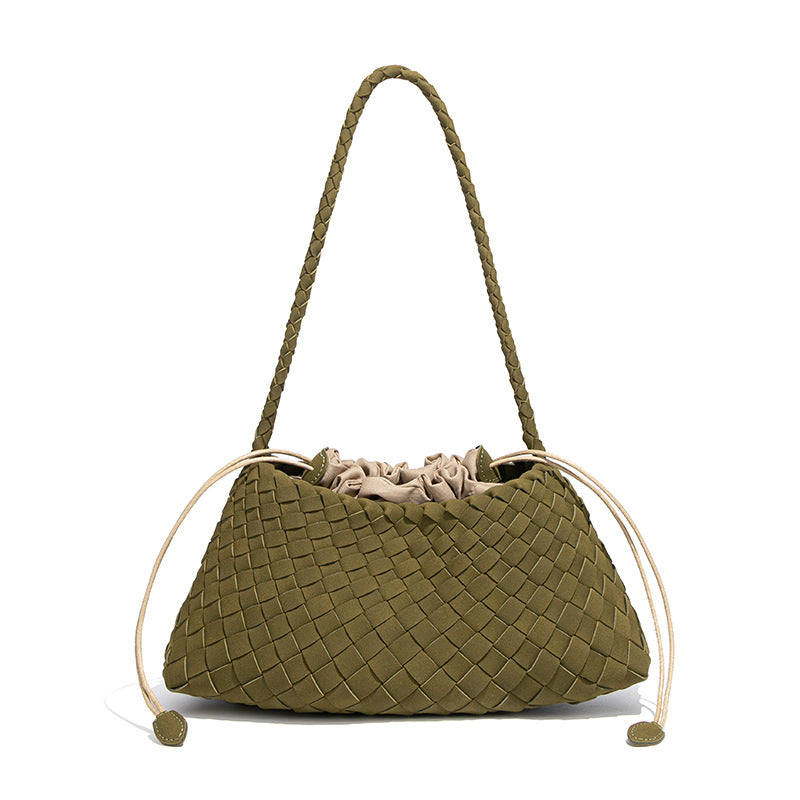Women's Fashion Retro Vegetable Basket Mother Underarm Texture Suede Woven Bucket Bags