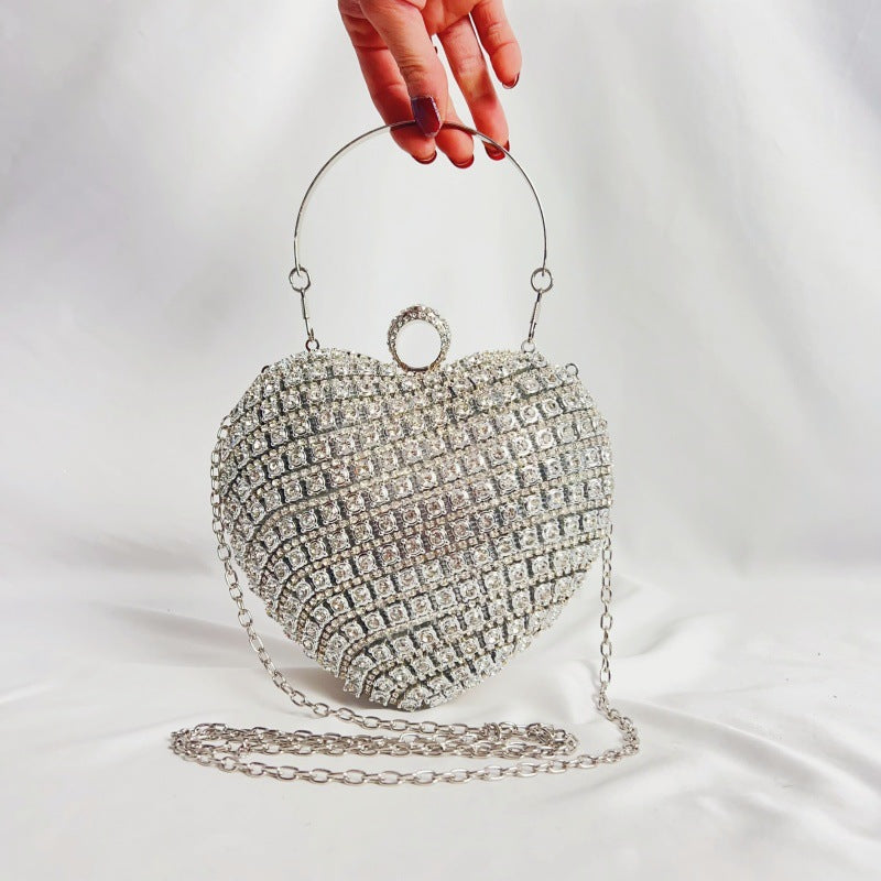 Three-dimensional Diamond Full Banquet Clutch Fashion Heart Shape Rhinestone Inlaid Bags