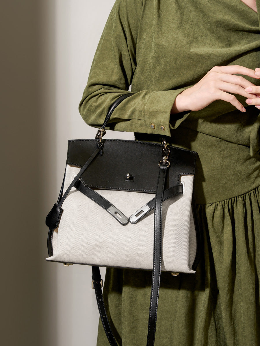 Women's Kelly Real Leather Canvas Versatile Minority Women's Handbag