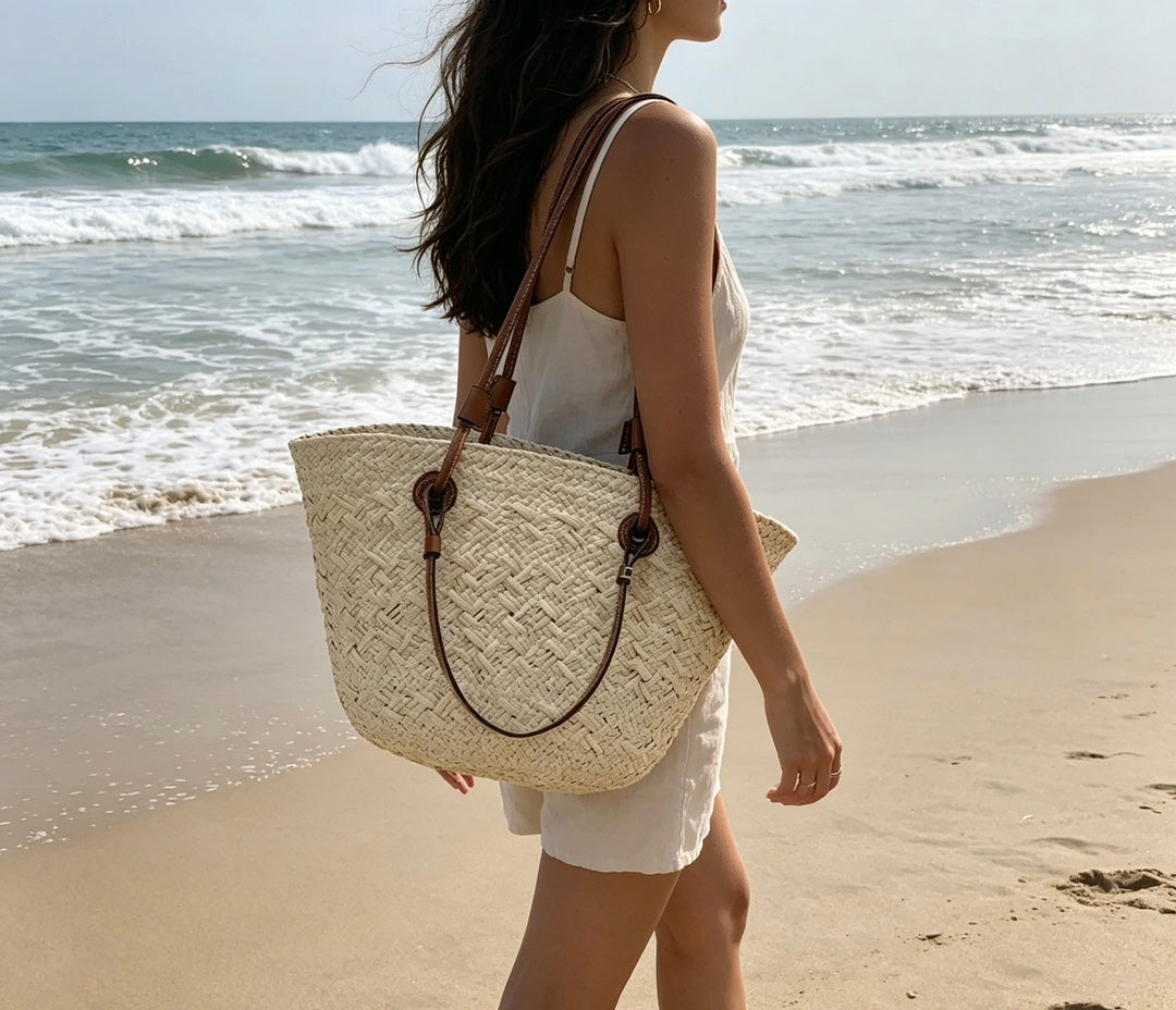 Women's Large Capacity Portable Gradient Color Woven Vacation Bags