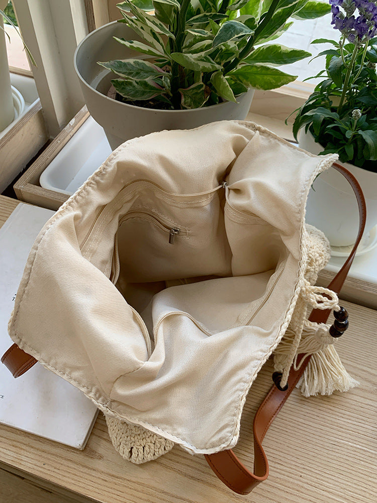 Women's Woven Fashion Crochet Straw Cotton String Women's Shoulder Bag