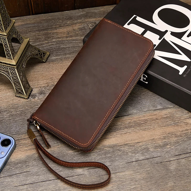 Men's Crazy Horse Leather Genuine Fashion Retro Long Men's Wallets
