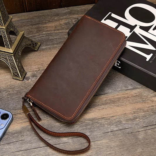 Men's Crazy Horse Leather Genuine Fashion Retro Long Men's Wallets