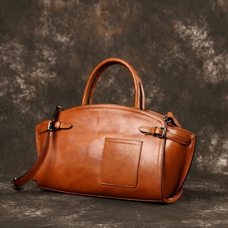 Leather Boston Bowling Design Retro Underarm Women's Handbag