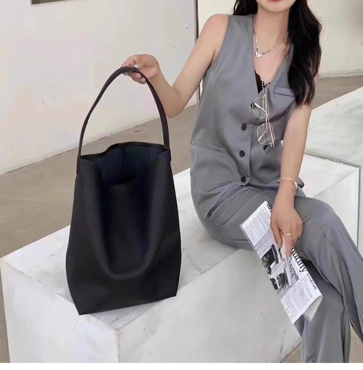Women's Litchi Pattern Large Capacity Summer Leisure Commute Women's Shoulder Bag