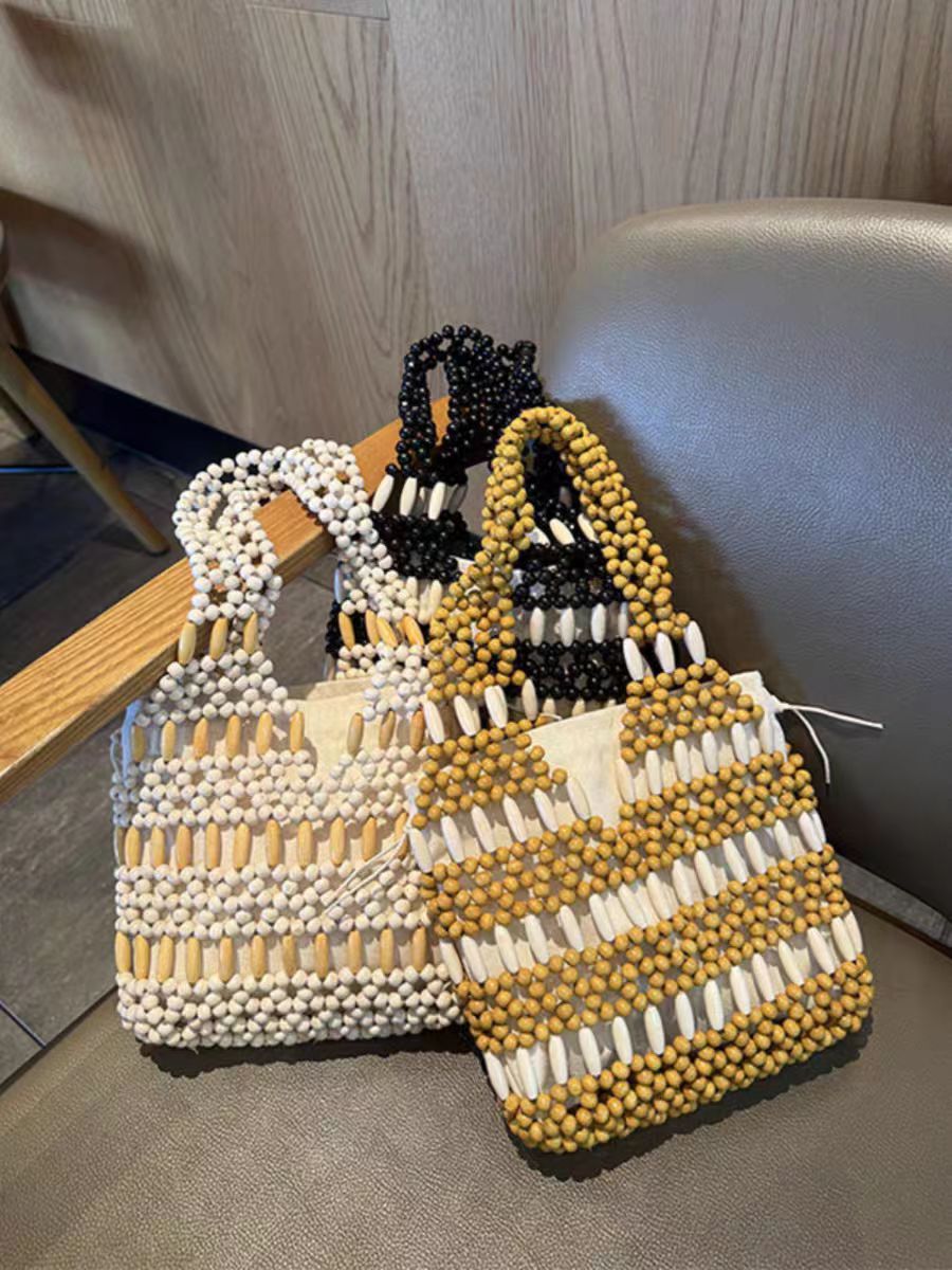 Wooden Bead Fashion Hand-woven Design Advanced Small Square Bags