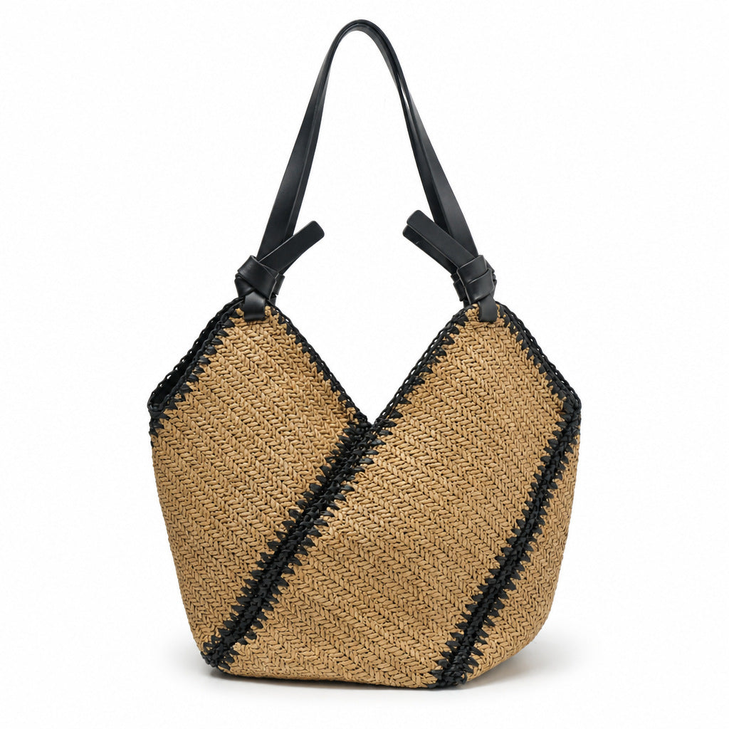 Women's Striped Straw Hand-woven Large Capacity Vacation Tote Bag