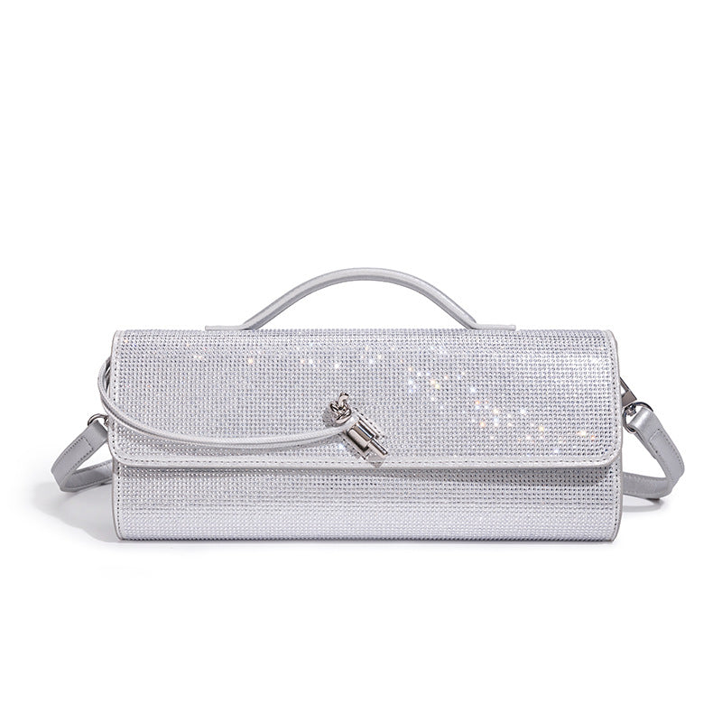 Women's Hot Rhinestone Exquisite Horizontal Diamond Portable Baguette Hand-held Dinner Bag