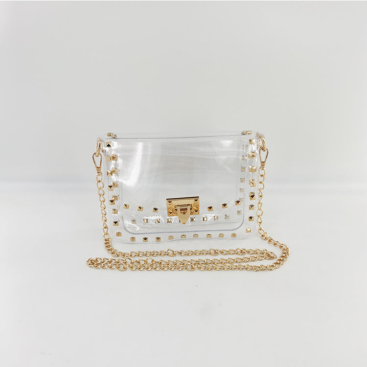 Gel Decorative Rivets Transparent Chain Fashion Women's Shoulder Bag