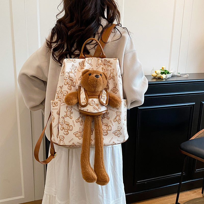 Korean Style Cute Cartoon Plush Bear Early High College Backpacks
