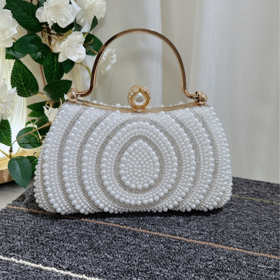 Women's Pearl Banquet Dress Diamond Clutch Oblique Dinner Bag