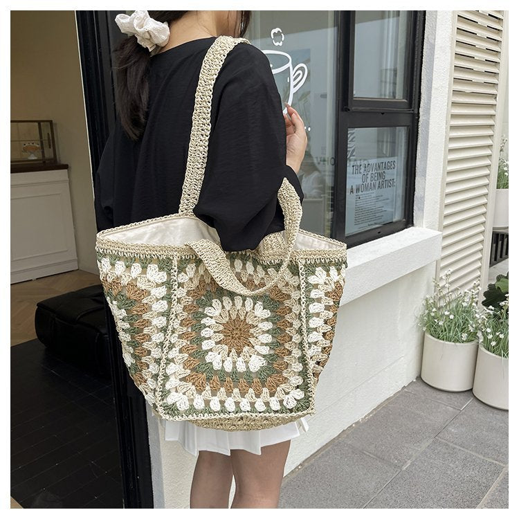 Sense Female Hand-woven Large Capacity Canvas Lining Women's Shoulder Bag