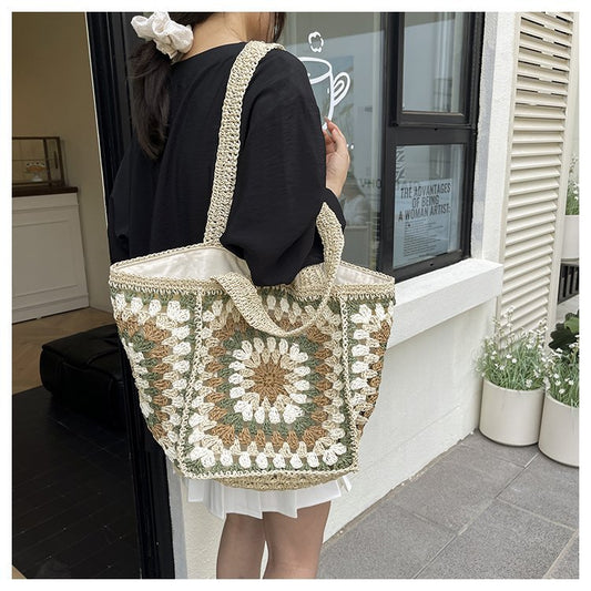 Sense Female Hand-woven Large Capacity Canvas Lining Women's Shoulder Bag