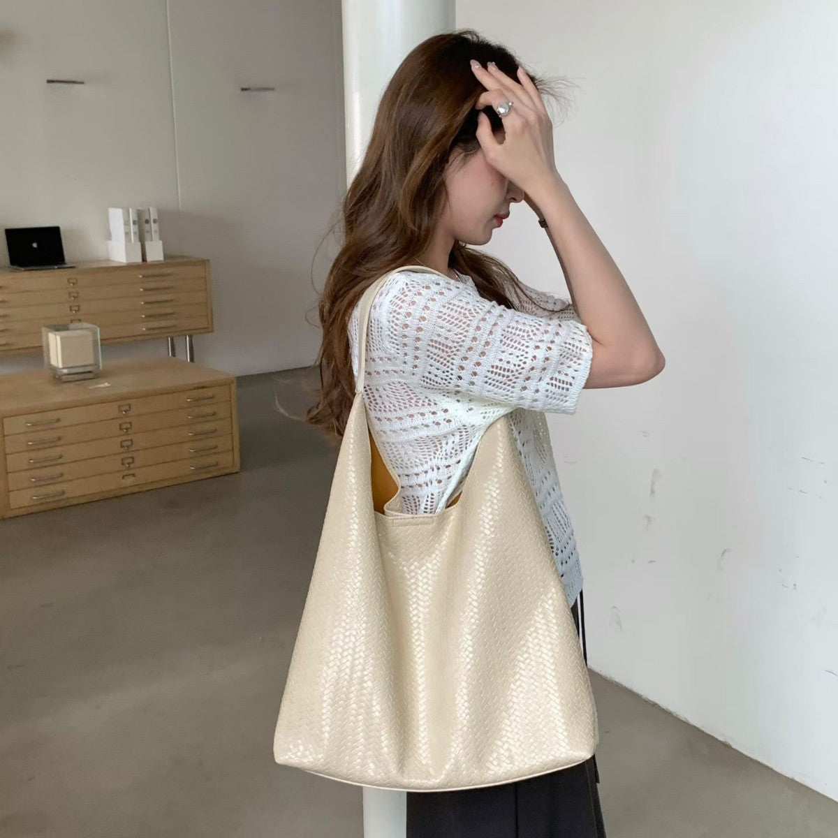 Idle Style Woven Female Solid Color Large Capacity Tote Bag