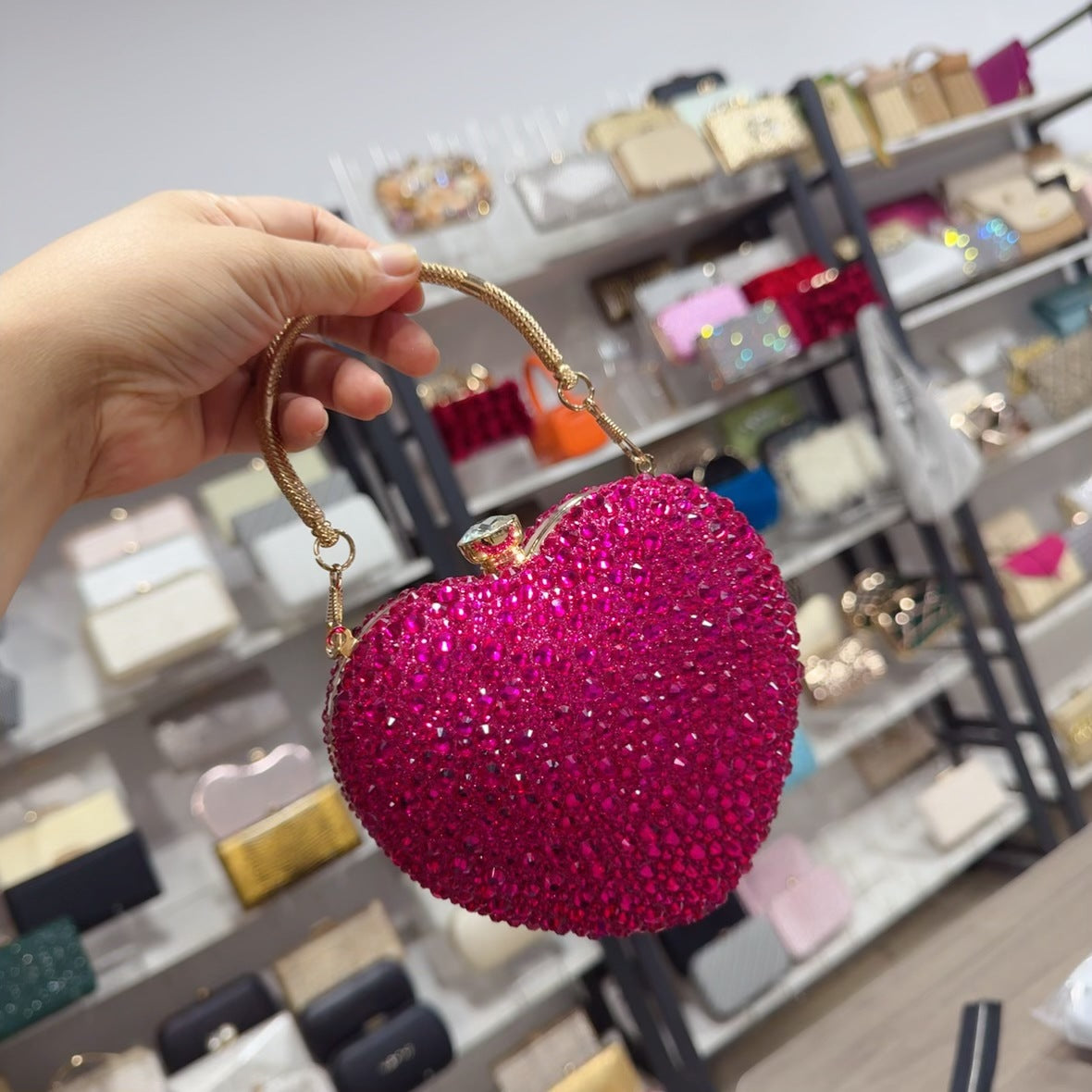 Women's Heart Shape With Diamond Acrylic Dinner Women's Messenger Bag