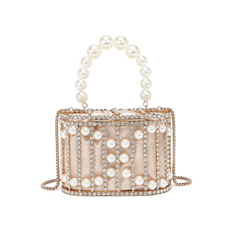 Bird Cage Hollow Out Vegetable Basket Pearl Banquet Rhinestone Cheongsam Dinner Bag