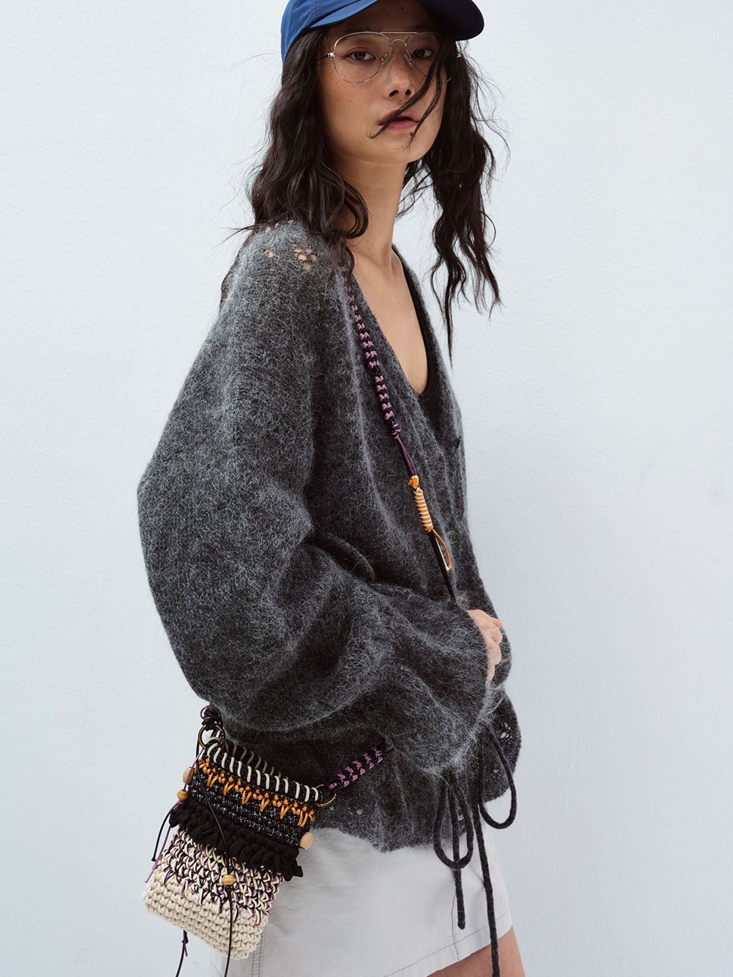 Black Logo Hand-woven With Contrast Color Women's Messenger Bag