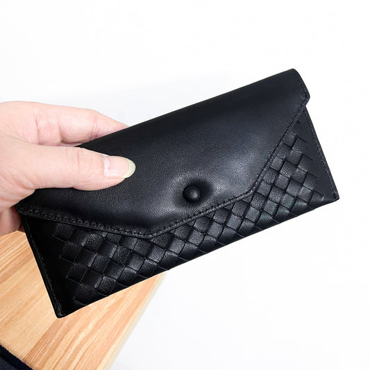Women's & Men's Sheepskin Woven Long Fashion Thin Envelope Genuine Ladies Wallet