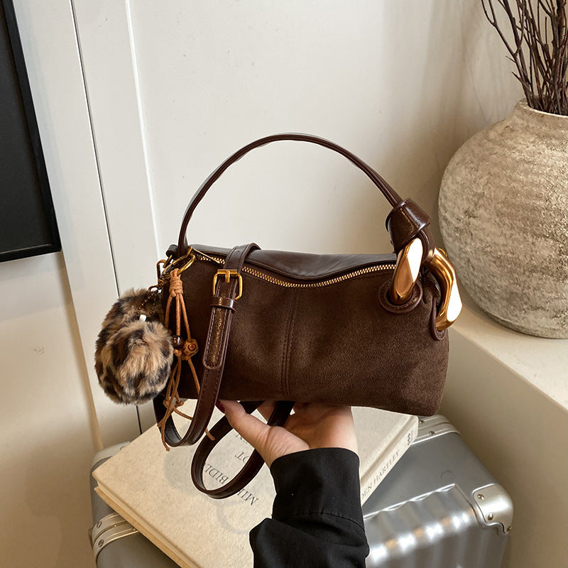Women's Retro Suede Leopard Print Hand Holding Women's Messenger Bag