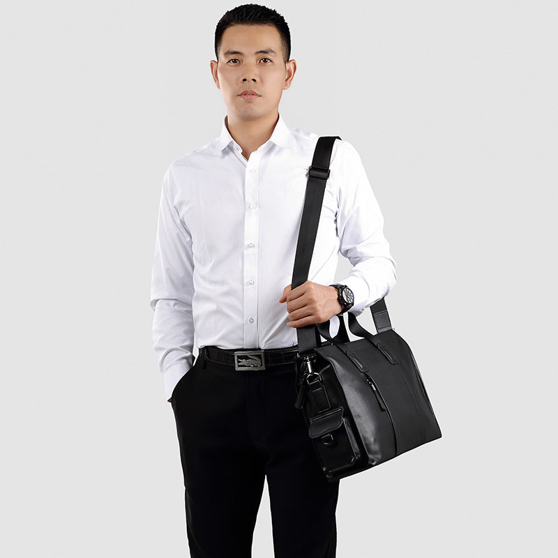 Men's Simple First Layer Cow Leather Computer Men's Tote