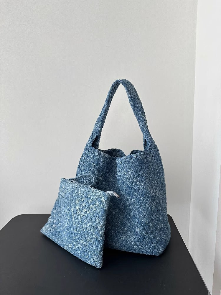 Denim Woven Large Capacity High-grade Hand-held Underarm Cross Women's Shoulder Bag