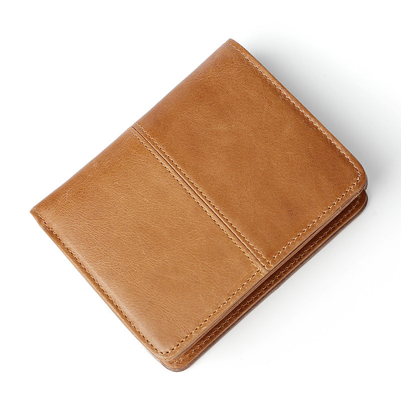 Fashion Men's Two-fold Leather Cowhide Zipper Bags